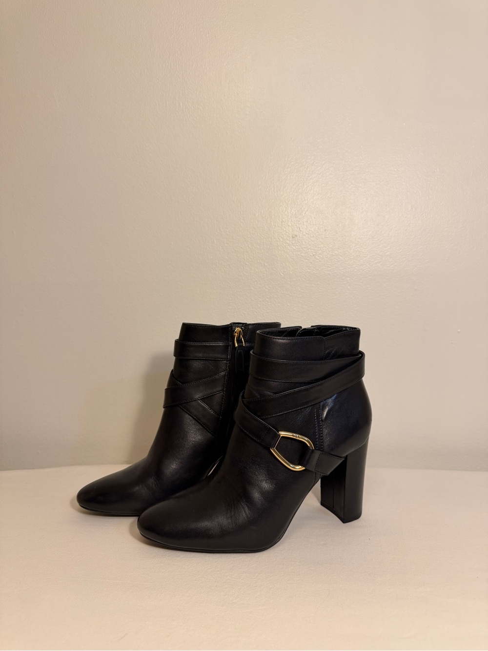 Lauren Ralph Lauren Addington Black Leather Block Heel Booties